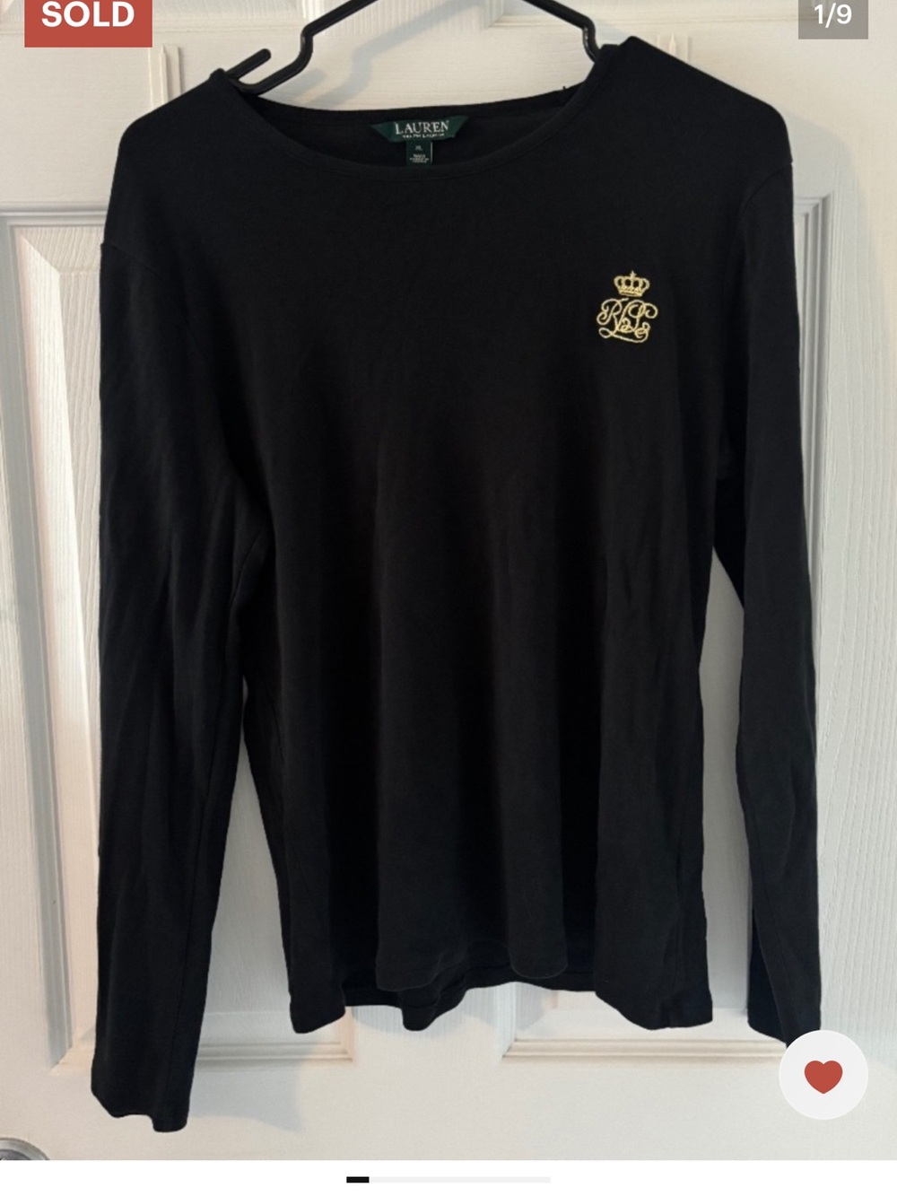 Ralph Lauren Black Long Sleeve Tee with Gold Crest